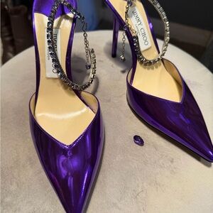 Jimmy Choo Metallic Purple Heels with Ankle Chain